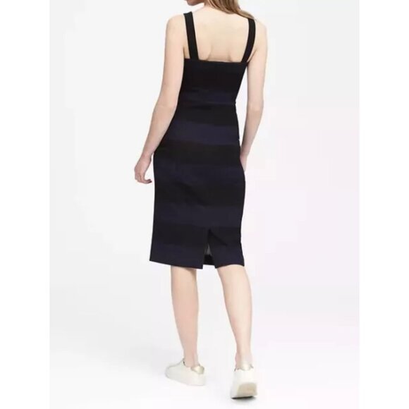 Banana Republic Womens Stripe Square Neck Bi Stretch Dress Blue Black size 8 - Picture 2 of 14